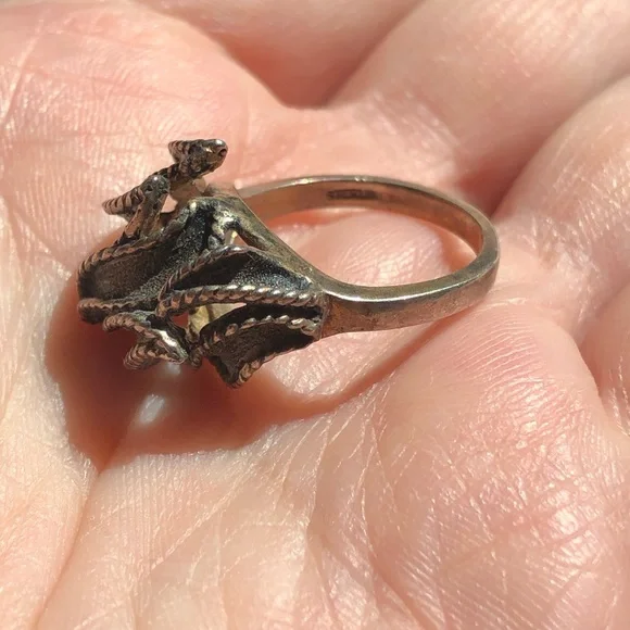 Vintage stamped sterling silver freeform oxidized leaf ribbon ring size 6.25 - Picture 7 of 12